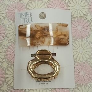 Time and Tru Marbled Brown and Gold Hair Clip Set